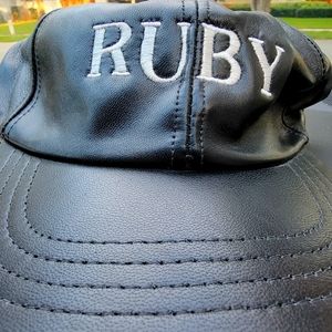 Nappa Lambskin leather baseball Cap Hat embroidered "Ruby"